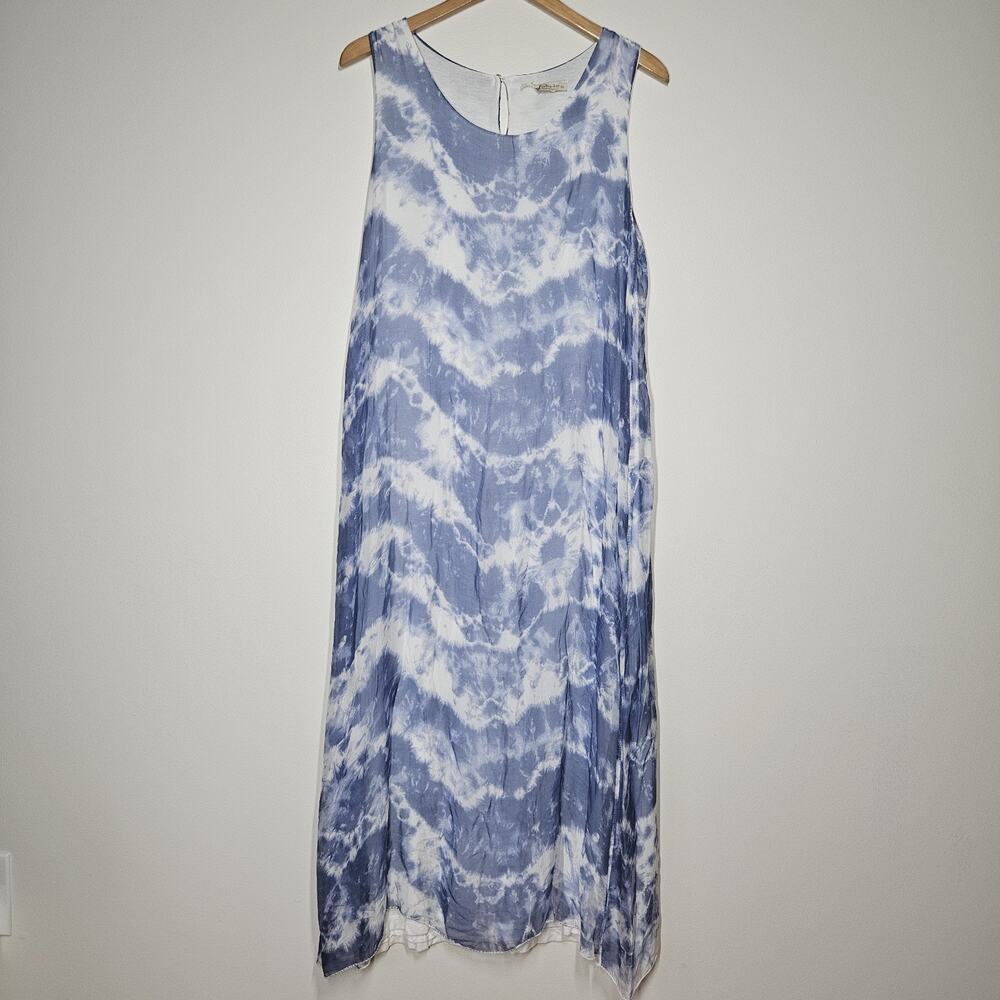 Bellambia Silk Blend Maxi Dress M Blue Boho Resort Elegant Nautical Beachy Coast